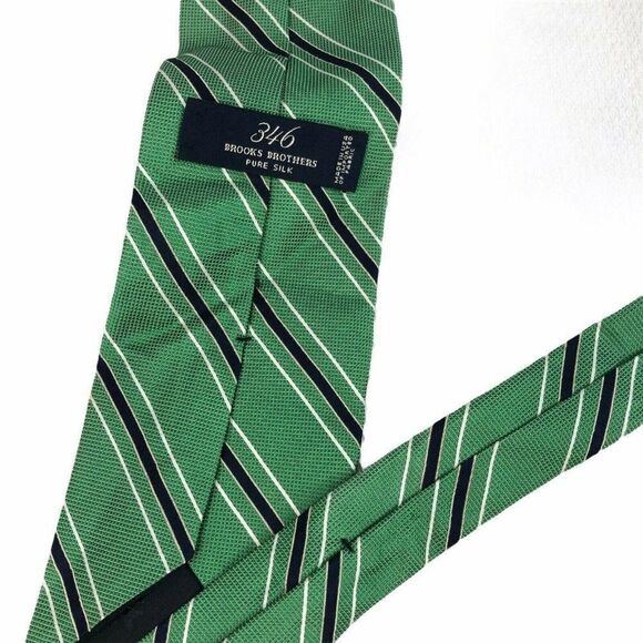 Brooks Brothers 436 Necktie 100% Silk Tie USA Green Blue Striped Defect As Shown - Picture 1 of 3